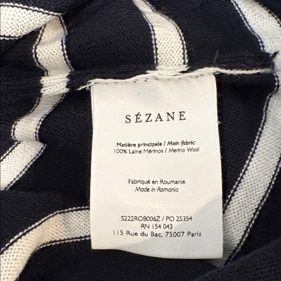 NWT Sezane Paola Navy and White Striped Dress with Button Accents - Picture 5 of 5